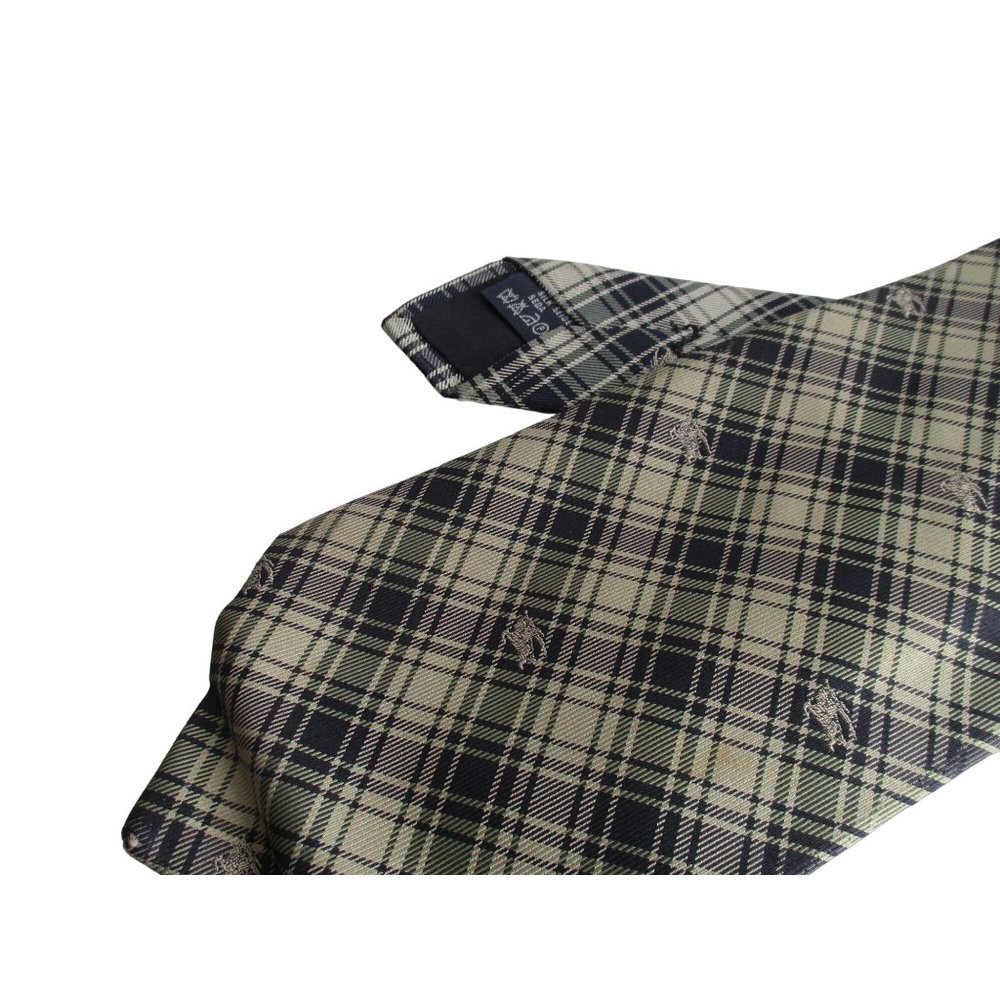 Burberrys of London Necktie Black Taupe Plaid Logo 100% Silk - Made in Italy - Picture 2 of 6